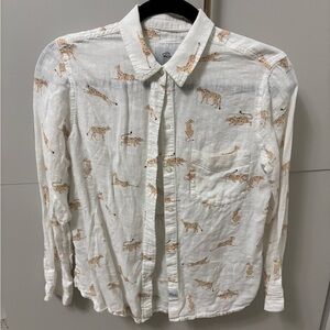 Rails White and Tan Animal Print women's Shirt cheetah jaguar button down animal